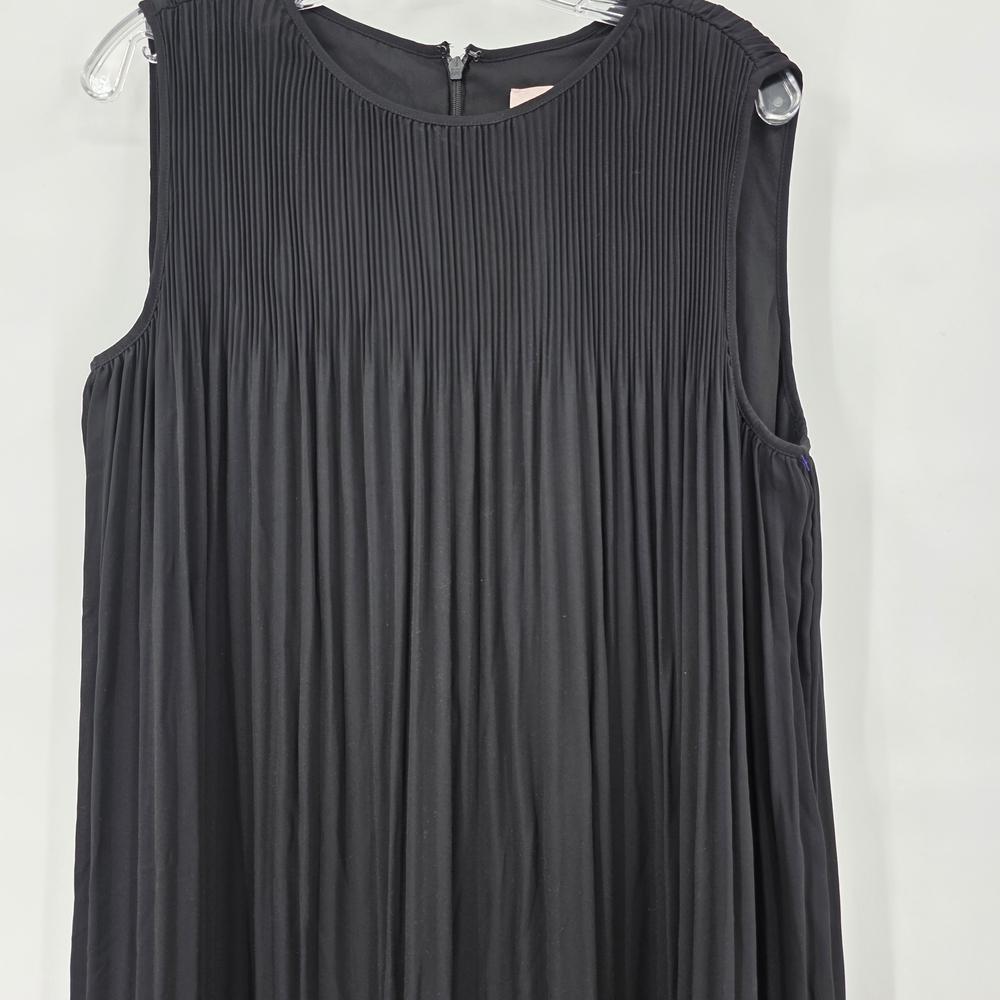 Black Label By Chicos Pleated Chic Black Midi Dress Size 16